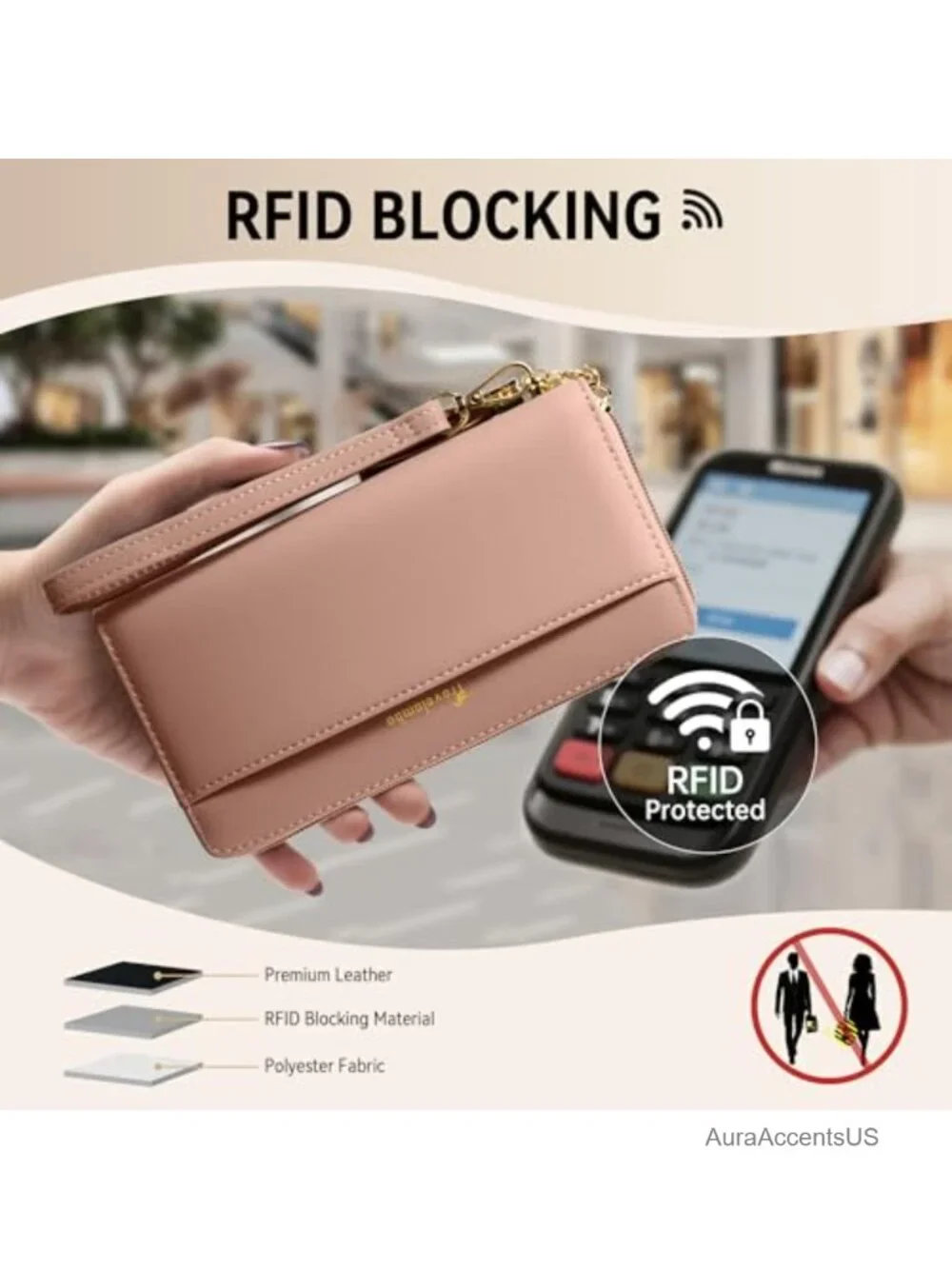 BiFold Leather RFID Wallet with Wristlet Strap